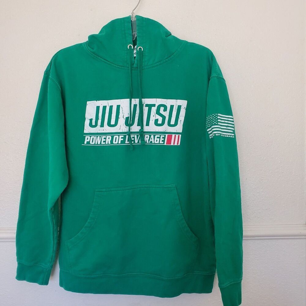 Brazilian Jiu Jitsu Hoodie Power Of Leverage Size M Green Fleece Lined Pockets - Picture 6 of 14